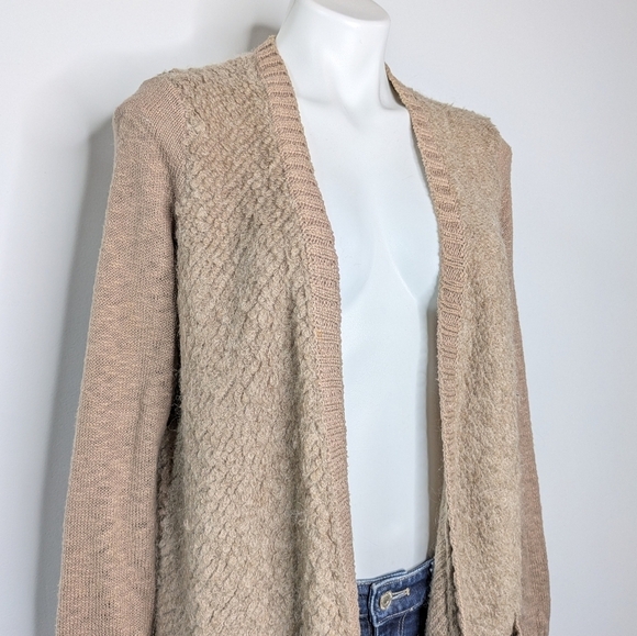Anthro Sleeping On Snow tan cream cotton wool blend open cardigan sweater S - Picture 3 of 11